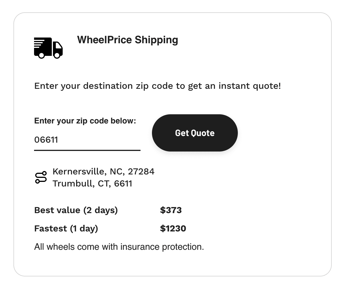 Screenshot showing shipping estimate calculator with different delivery options and pricing