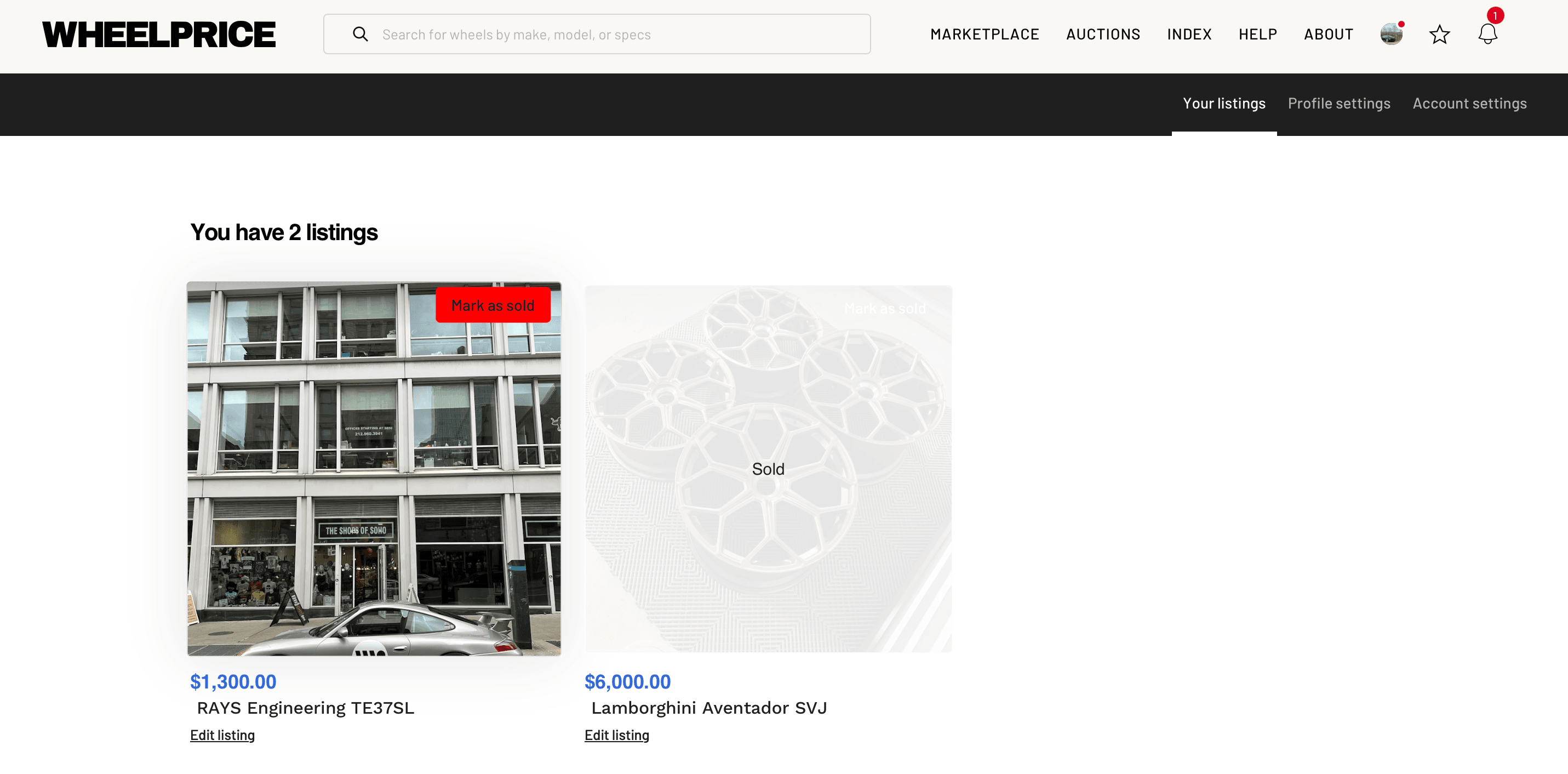 Screenshot showing how to mark a listing as sold from the My Listings page