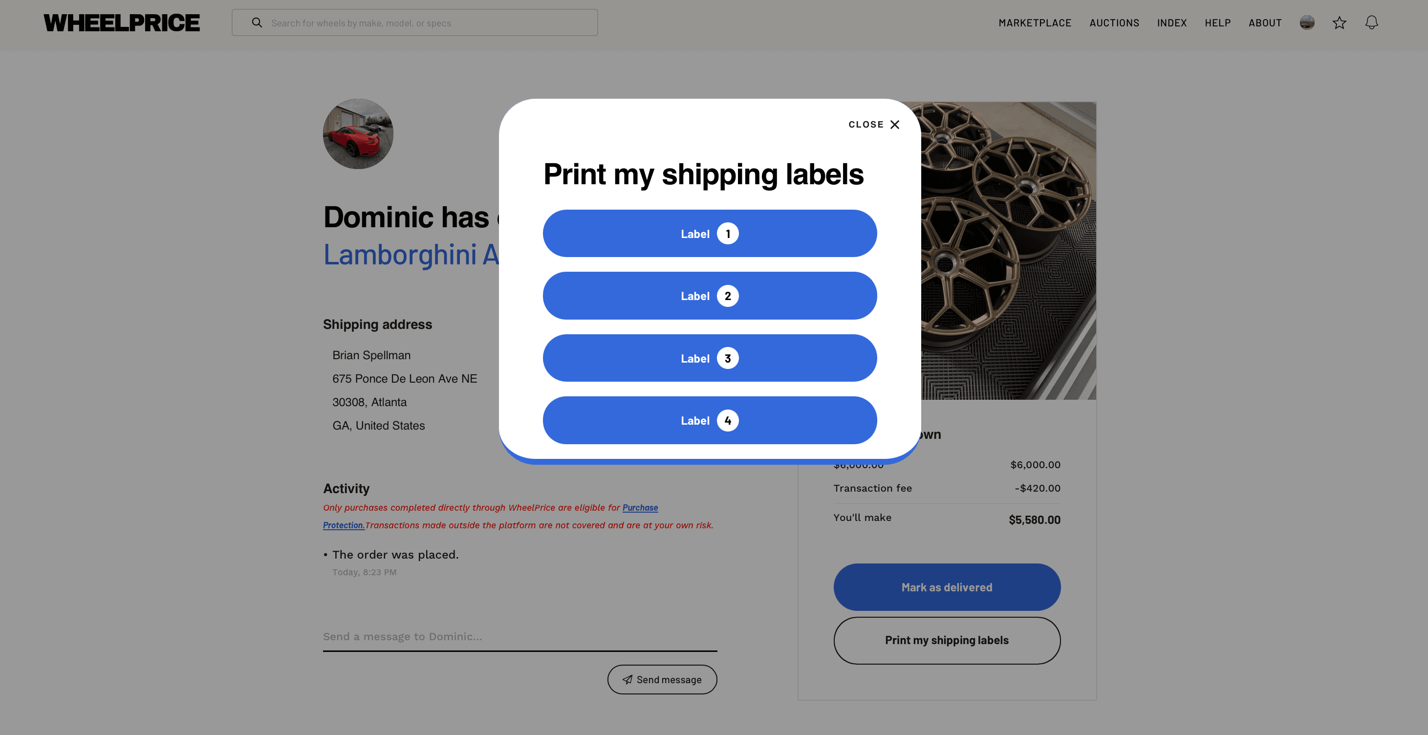 Screenshot showing shipping label printing interface and instructions